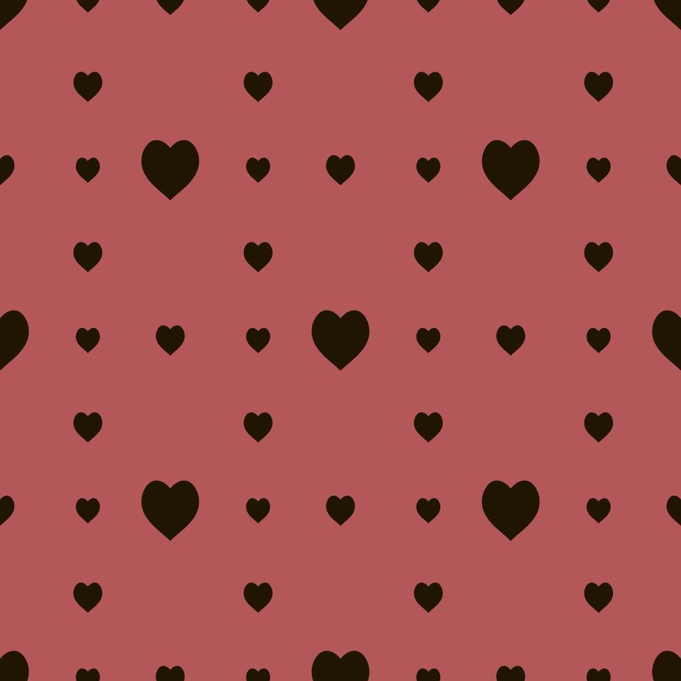 Seamless pattern in simple black hearts on red background for fabric, textile, clothes, tablecloth and other things. Vector image.