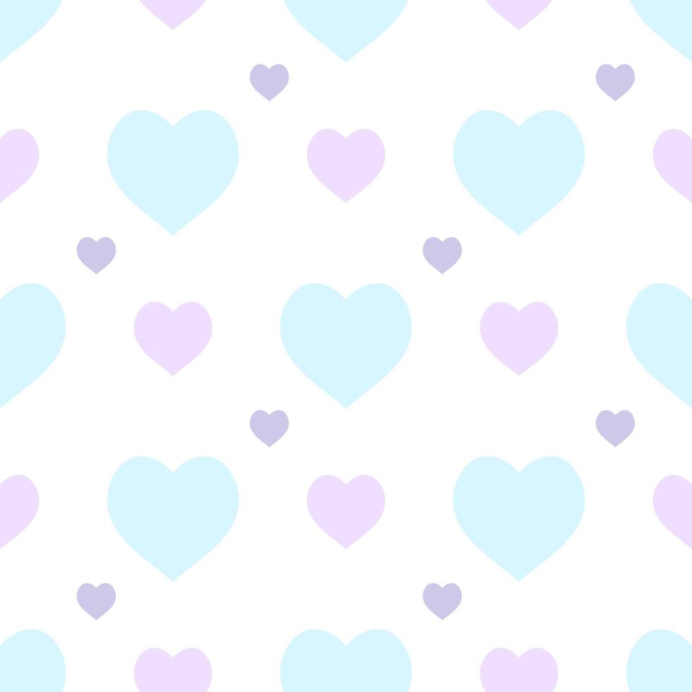 Seamless pattern in simple pastel blue and purple hearts on white background for fabric, textile, clothes, tablecloth and other things. Vector image.