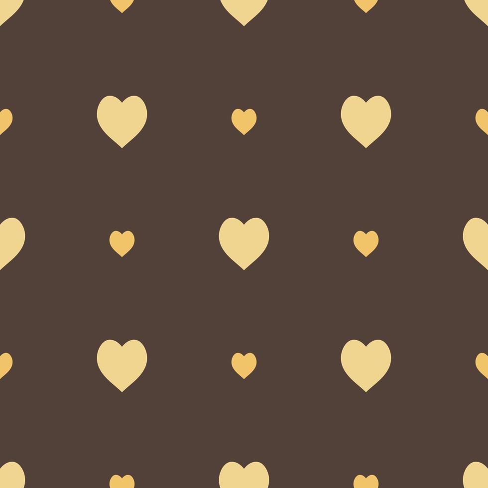 Seamless pattern in stylish yellow hearts on dark brown background for fabric, textile, clothes, tablecloth and other things. Vector image.