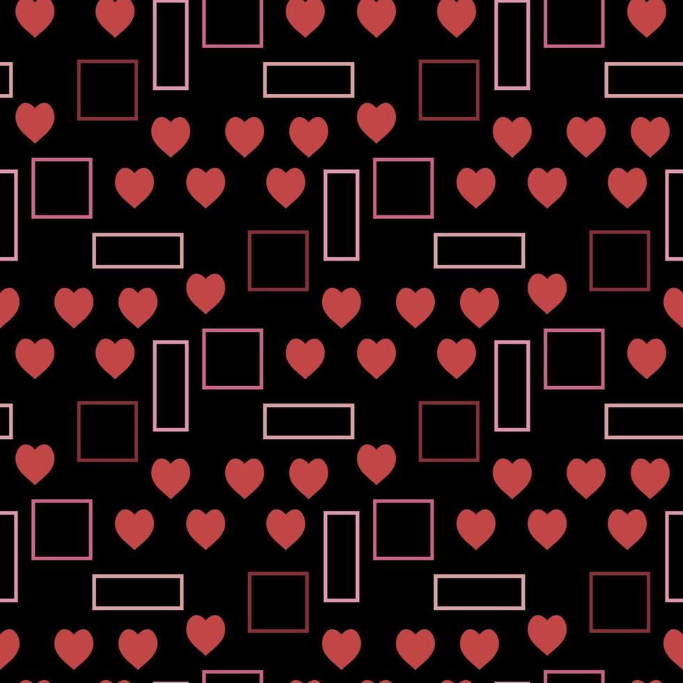 Seamless pattern with exquisite creative red hearts on black background for plaid, fabric, textile, clothes, tablecloth and other things. Vector image.