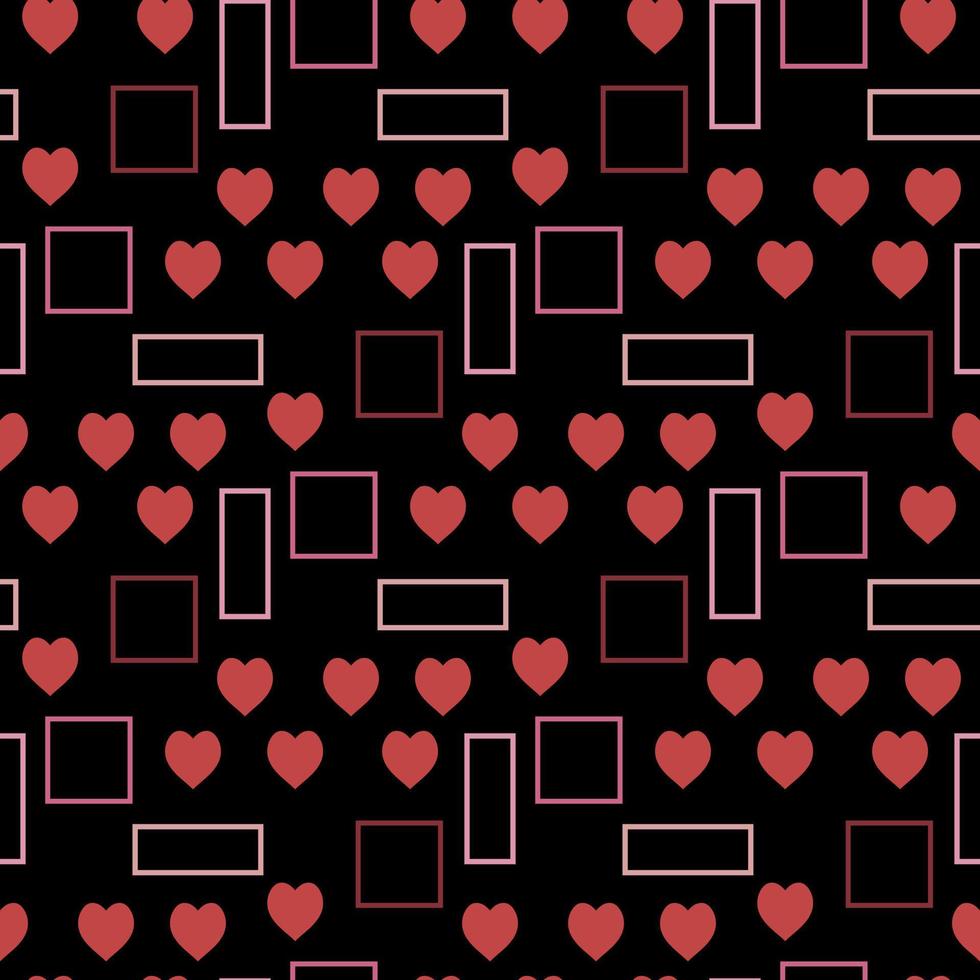 Seamless pattern with exquisite creative red hearts on black background for plaid, fabric, textile, clothes, tablecloth and other things. Vector image.