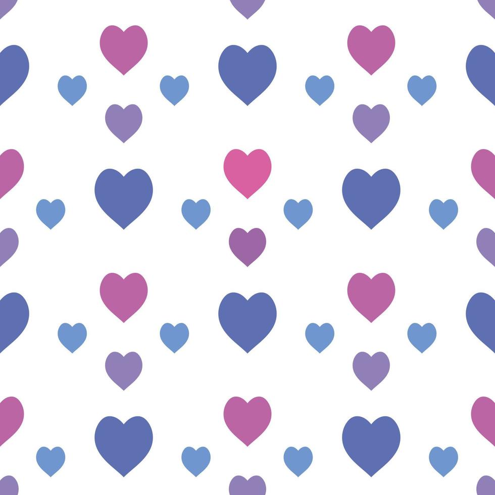 Seamless pattern with exquisite violet, blue and pink hearts on white background for plaid, fabric, textile, clothes, tablecloth and other things. Vector image.