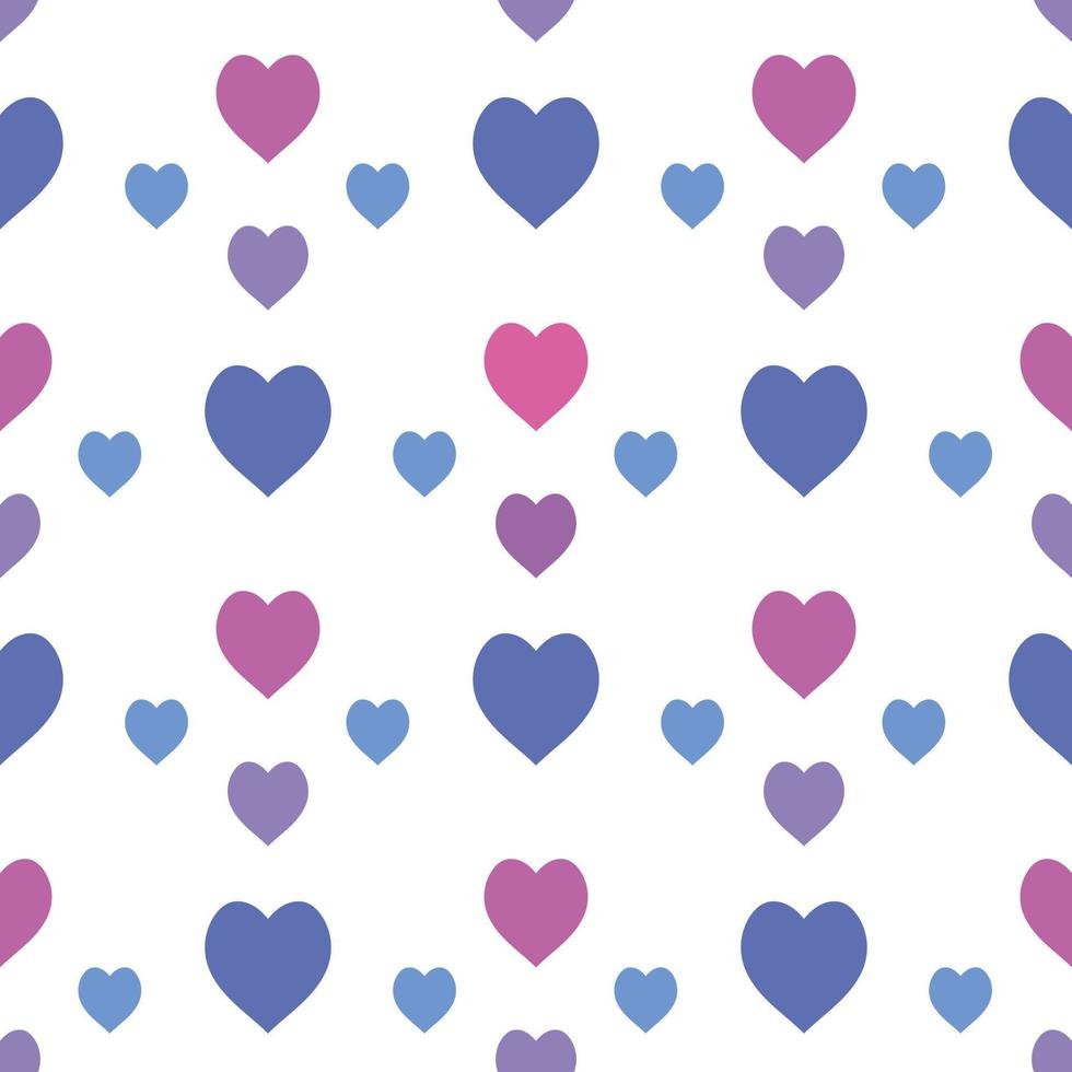 patrón impecable con exquisitos corazones violetas, azules y rosas sobre fondo blanco para cuadros, telas, textiles, ropa, manteles y otras cosas. imagen vectorial vector