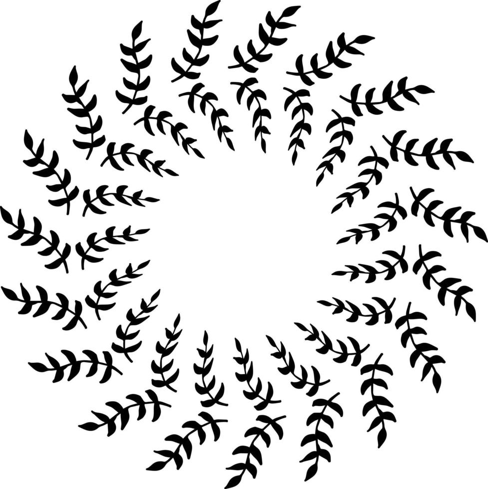 Round frame of beautiful decorative black branches on white background. Isolated vector frame for your design.