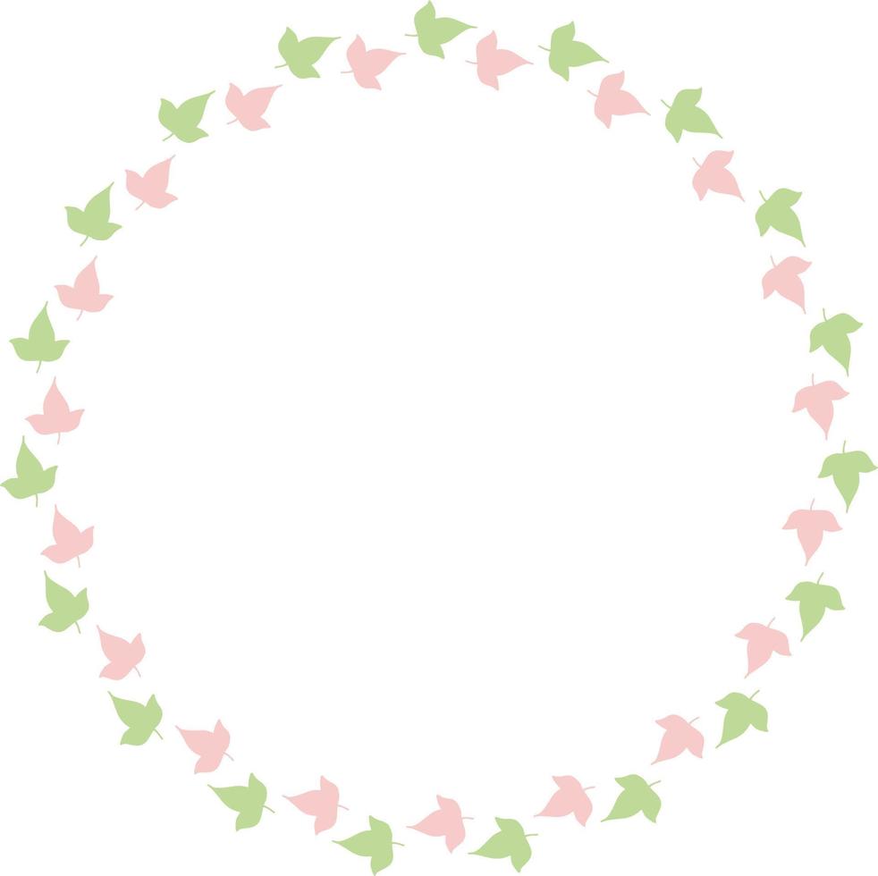 Round frame of cute pink and green  leaves. Isolated nature frame on white background for your design. vector