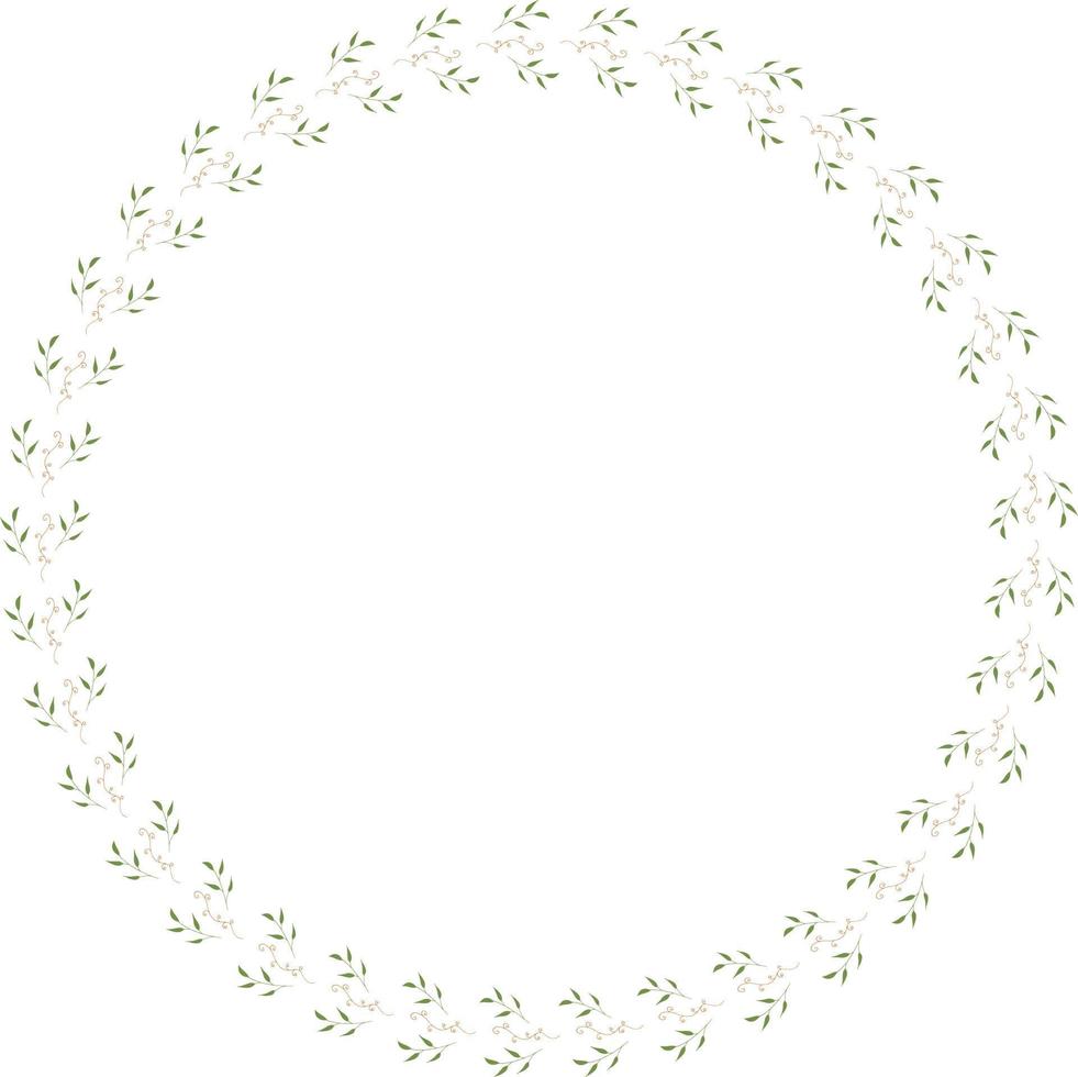Round frame of horizontal elegant  leaves and decorative elements. Isolated nature frame on white background for your design. vector