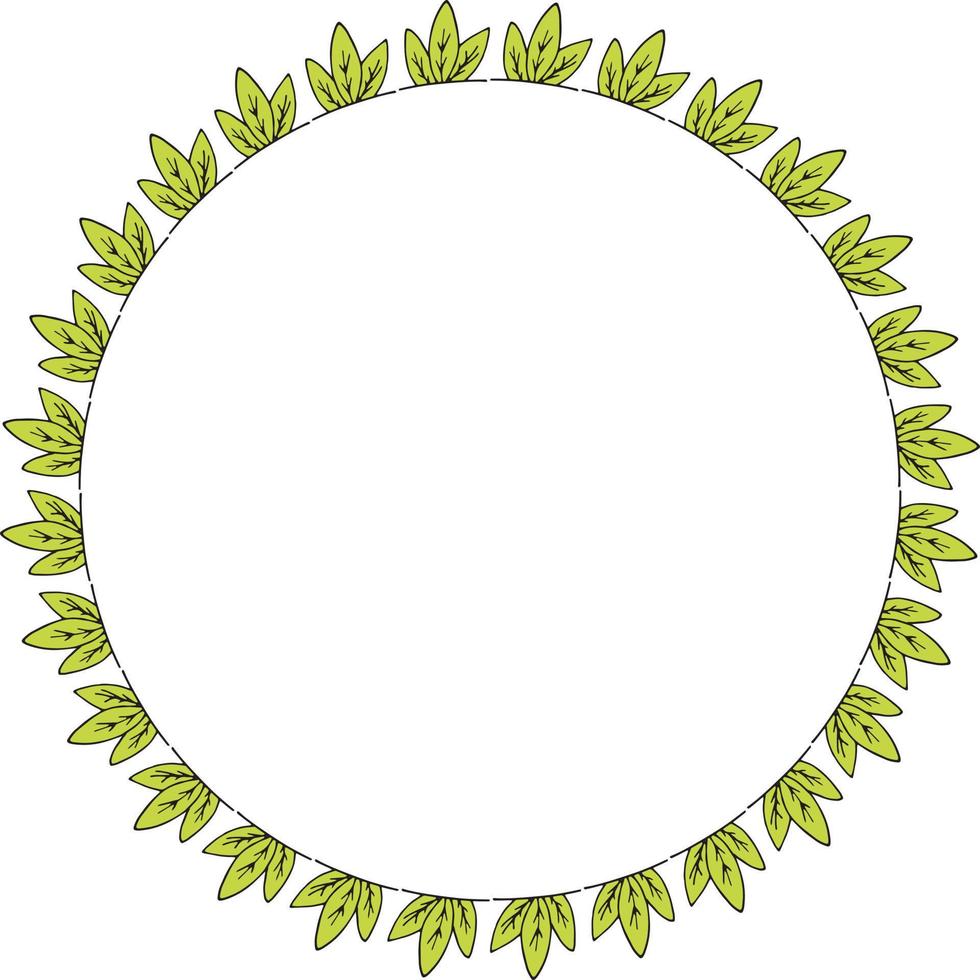 Round frame with bright green leaves. Isolated wreath on white background for your design vector