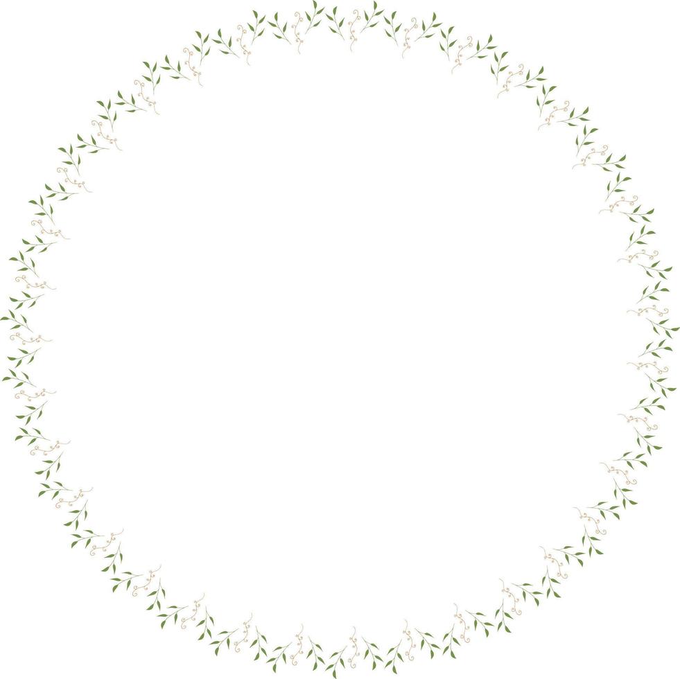 Round frame of vertical elegant  leaves and decorative elements. Isolated nature frame on white background for your design. vector
