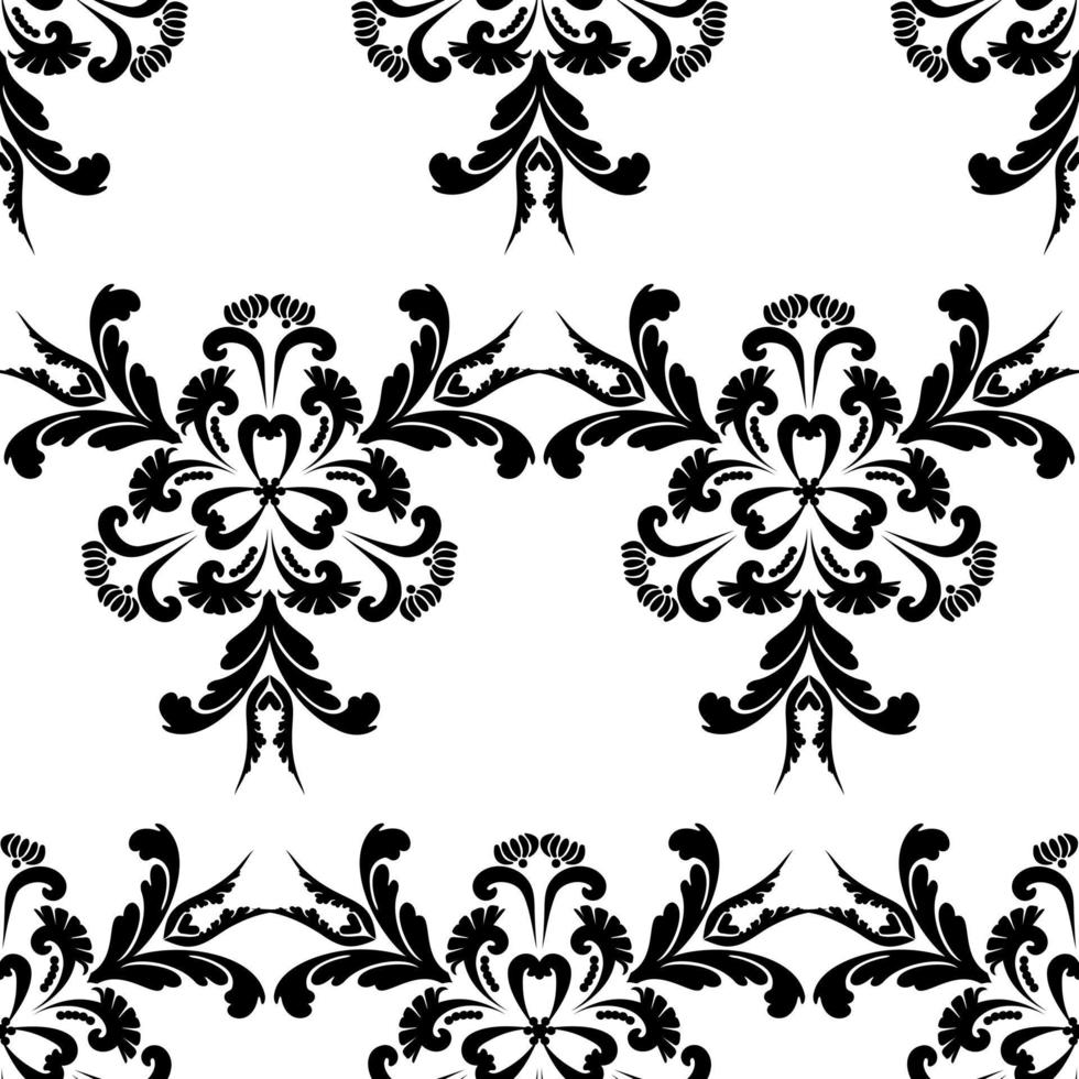 Seamless vintage pattern.Reusable floral painting stencils. For the design of wall, textile, wallpaper, wrapping or scrapbooking. Digital graphics. Black and white. vector