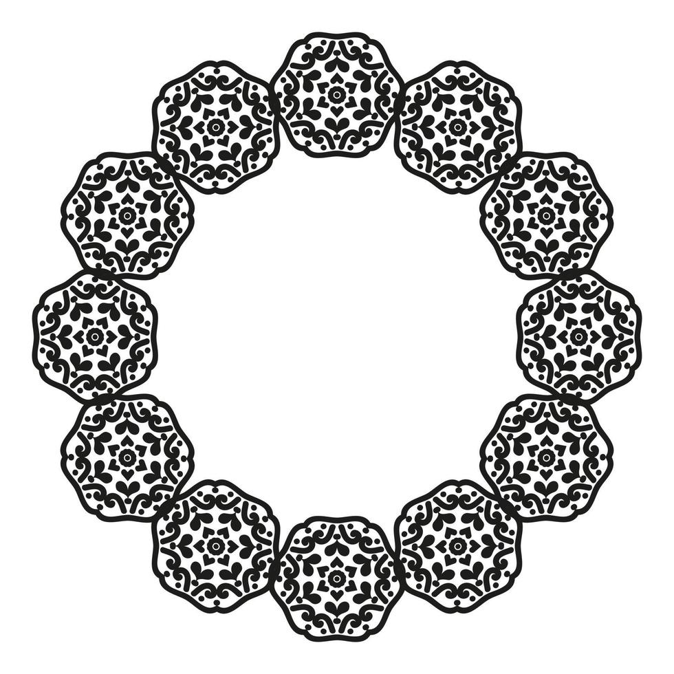Abstract design with mandalas. Round ornament. Floral frame. Black and white. Arabesque for decoration of cards and invitations. vector