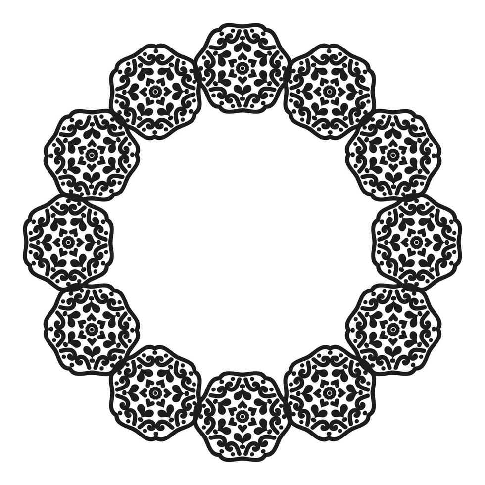 Abstract design with mandalas. Round ornament. Floral frame. Black and white. Arabesque for decoration of cards and invitations. vector