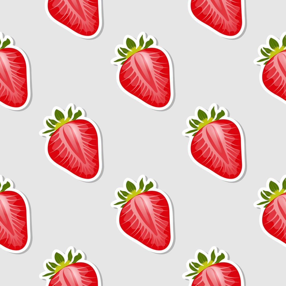 fresa roja madura mitades de patrones sin fisuras. rodajas rojas de fresas sobre fondo gris. textura de vector transparente.