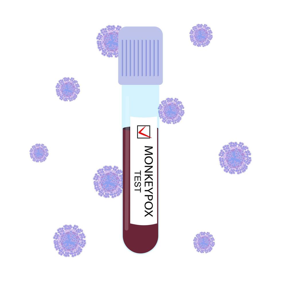 un tubo de ensayo con la sangre de una persona con viruela del simio. prueba positiva para el virus. ilustración vectorial vector