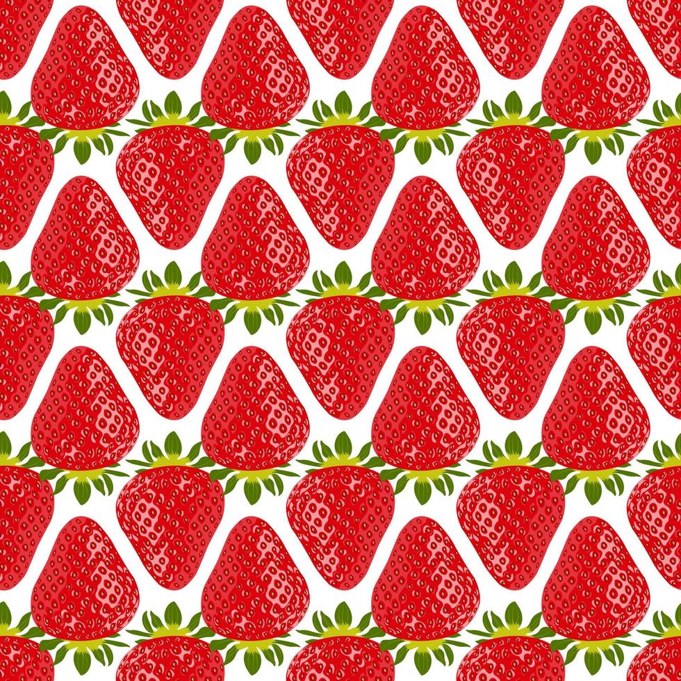 Red strawberry seamless texture. Ripe strawberries pattern. Vector illustration of sweet food background.