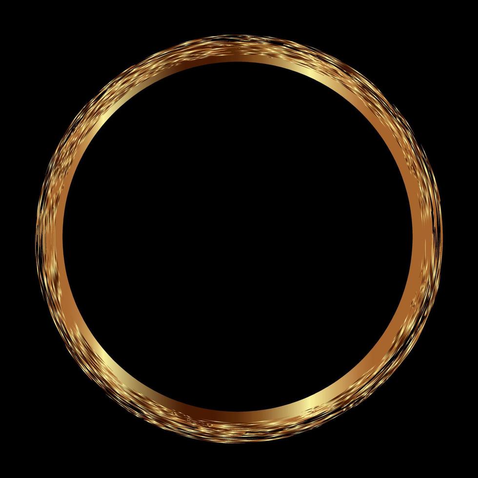 Gold circle brush stroke. Round frame of gold on a black background. Tested gold border on dark background. vector