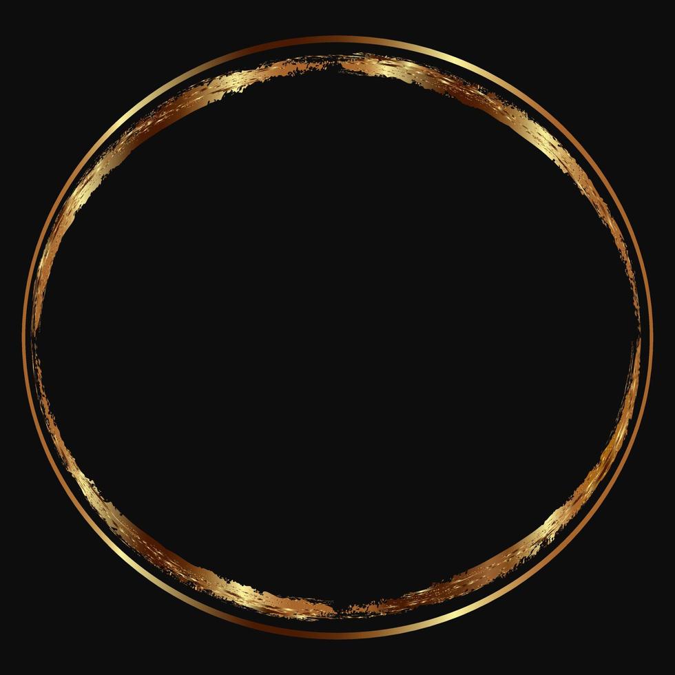 Vector round gold frame with glitter effect on black background. Gold or copper round frame with metallic sheen on a dark background.