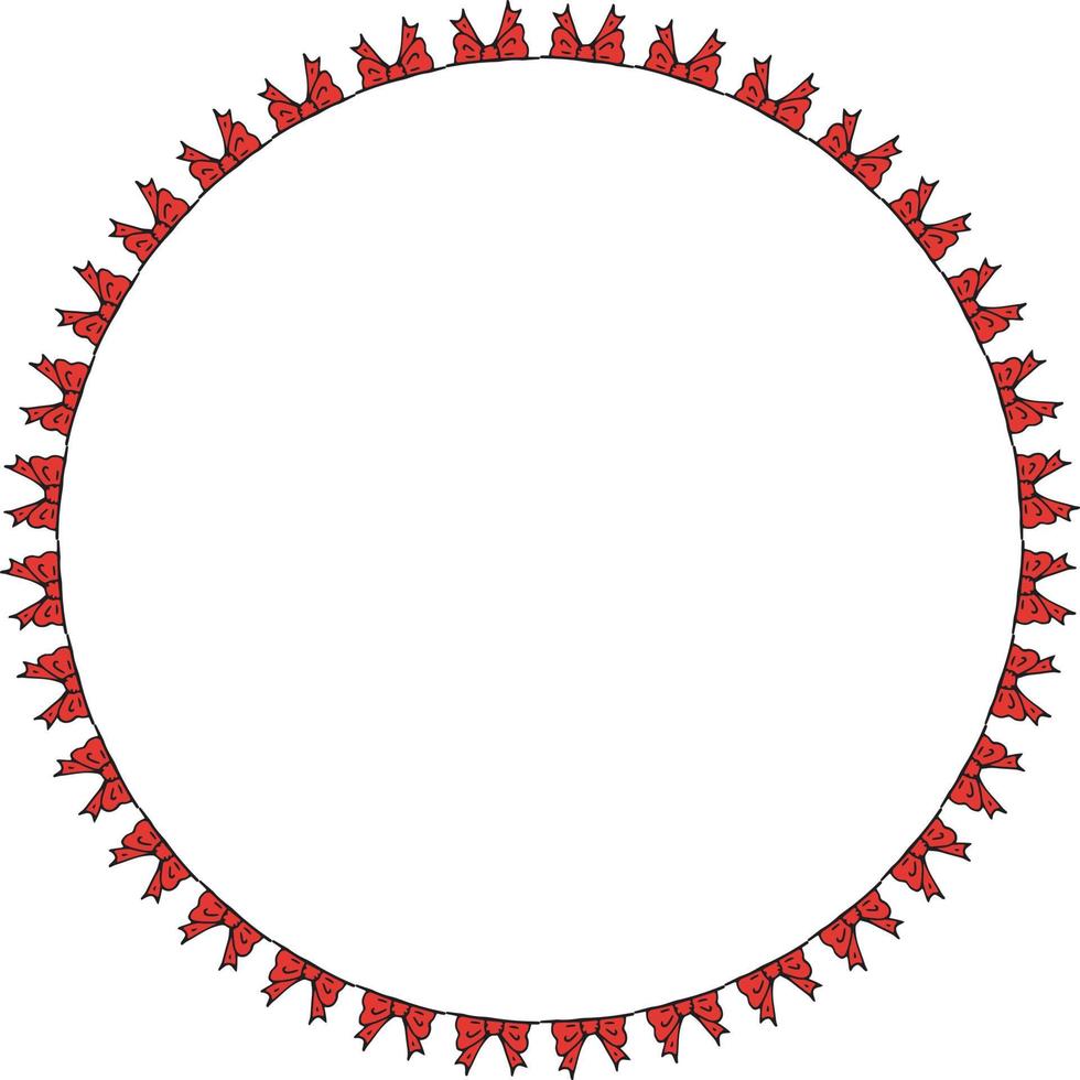 Round frame with red bow. Isolated wreath on white background for your design vector