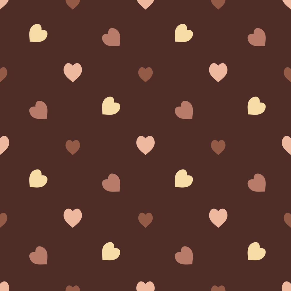 Seamless pattern in stylish light brown and yellow hearts on dark brown background for fabric, textile, clothes, tablecloth and other things. Vector image.