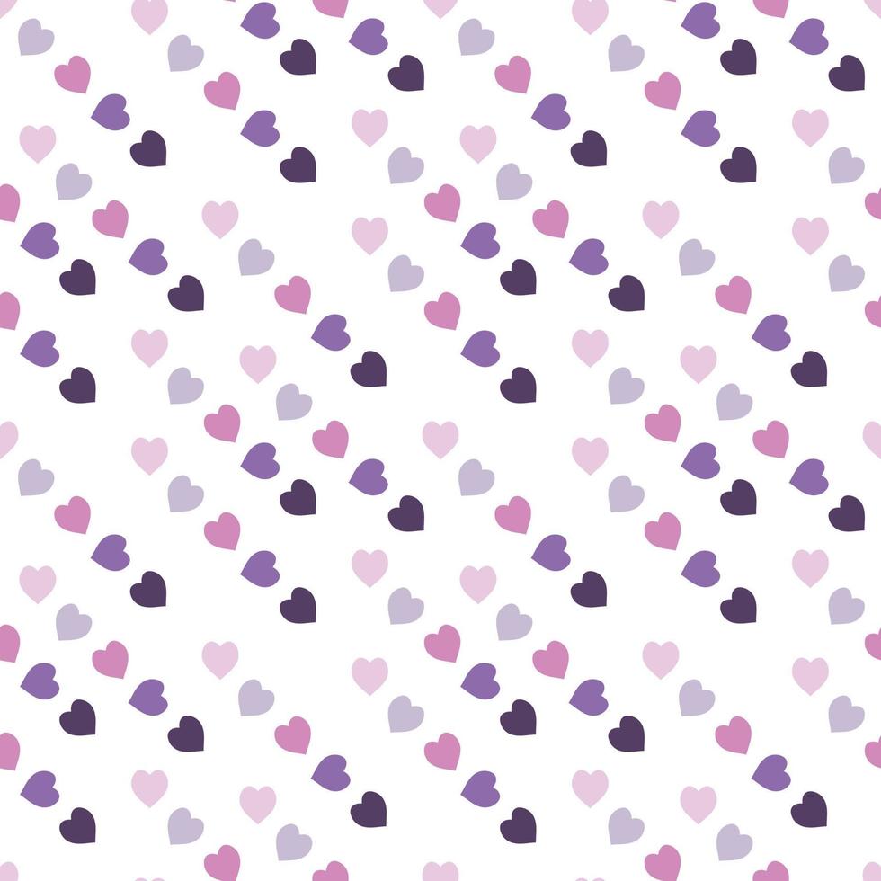 Seamless pattern with cute pink and violet hearts on white background. Vector image.