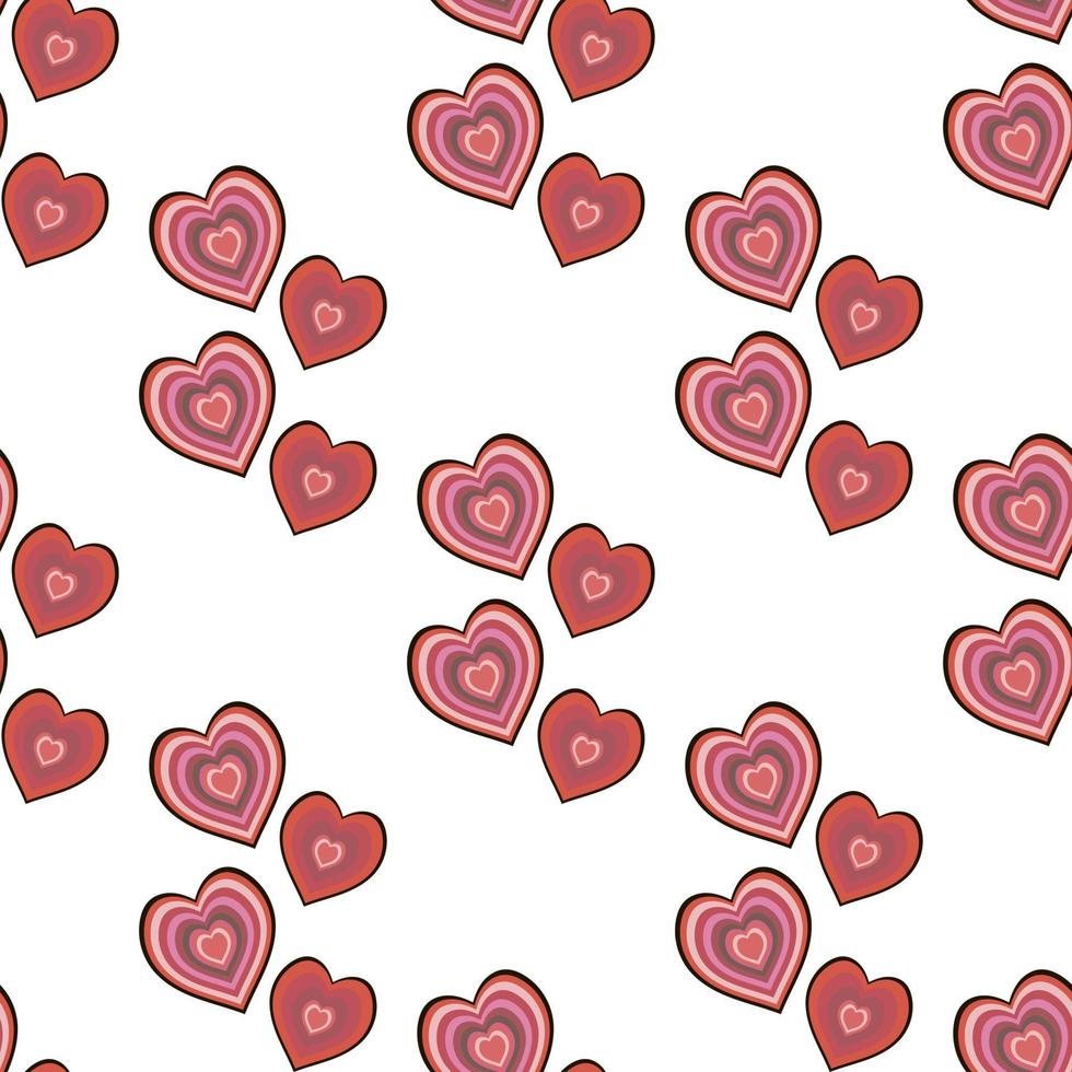 Seamless pattern with fascinating multicolored hearts on white background for  fabric, textile, clothes, tablecloth and other things. Vector image.