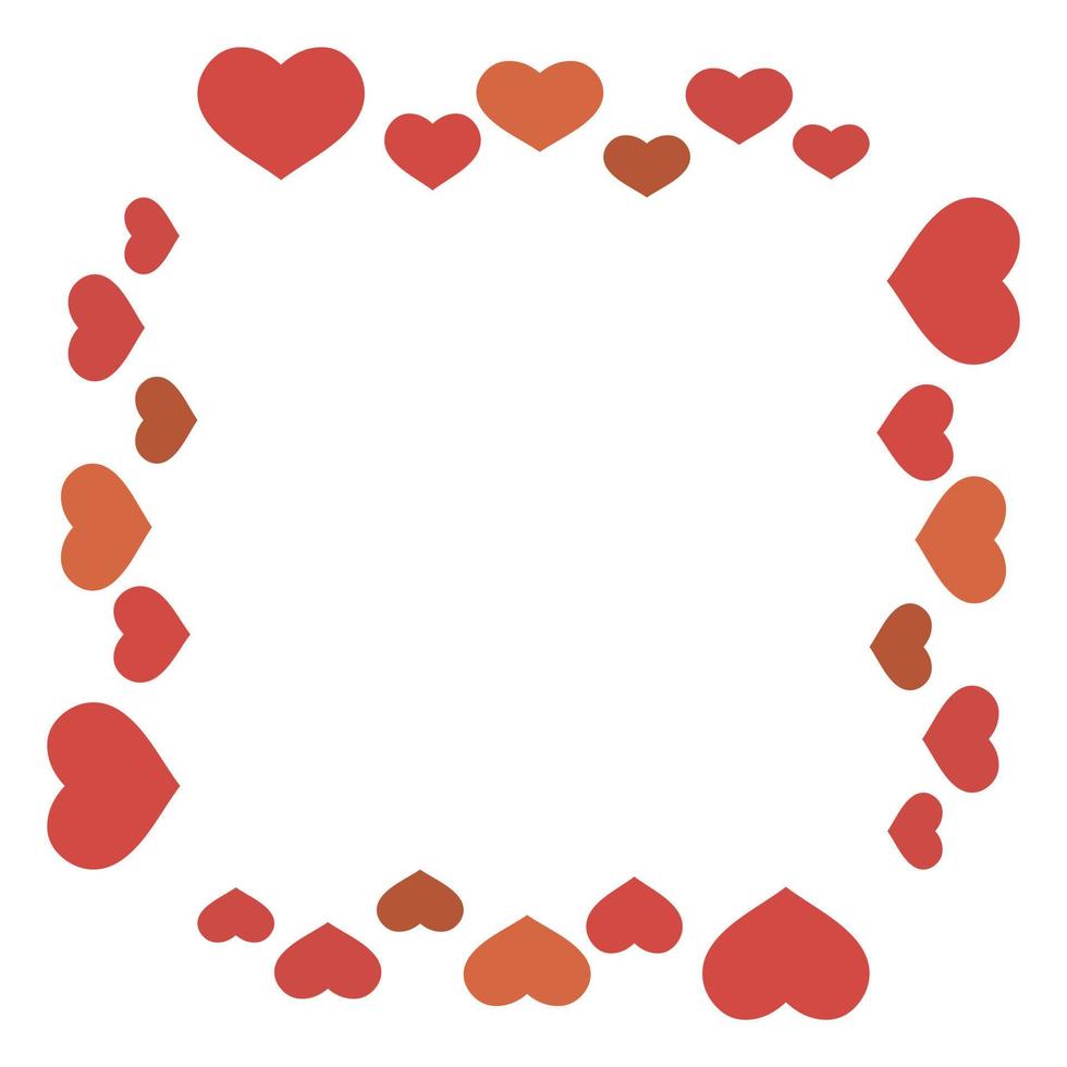 marco cuadrado en acogedores corazones rojos y naranjas simples sobre fondo blanco para su diseño. imagen vectorial vector