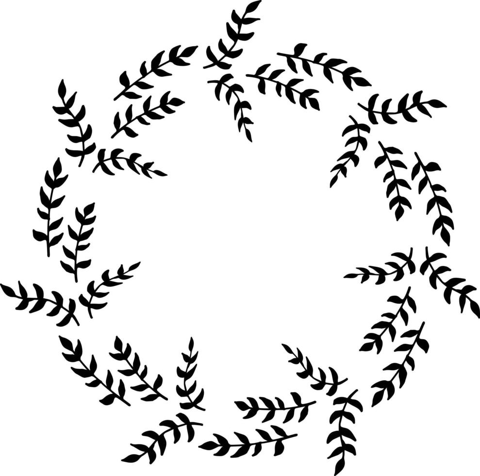 marco redondo de acogedoras ramas negras decorativas sobre fondo blanco. marco vectorial aislado para su diseño. vector