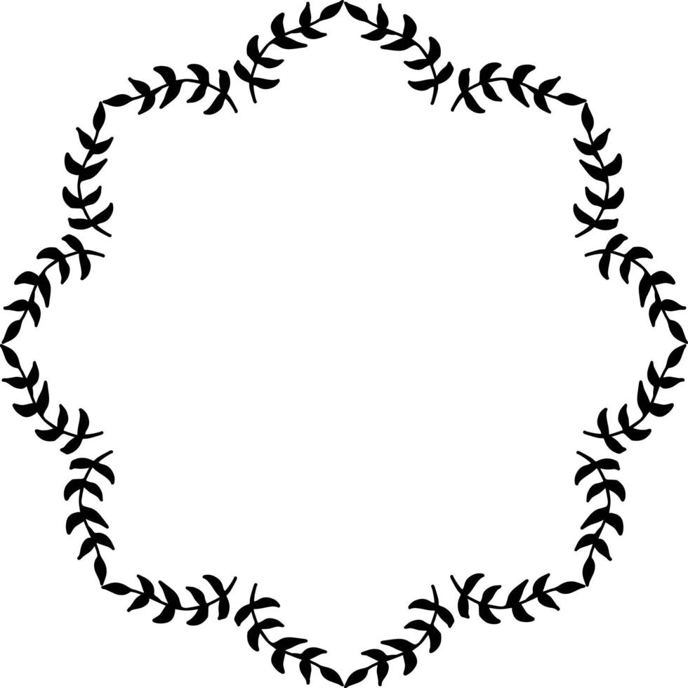 Round frame of decorative black branches on white background. Isolated vector frame for your design.