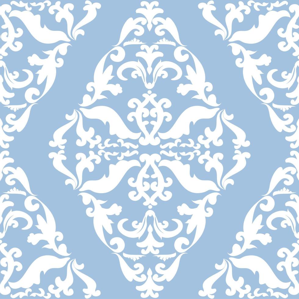 patrón vintage abstracto blanco sobre fondo azul. patrón árabe moderno. fondo transparente con adorno de damasco. fondo, papel tapiz, envoltura, plantilla textil. vector