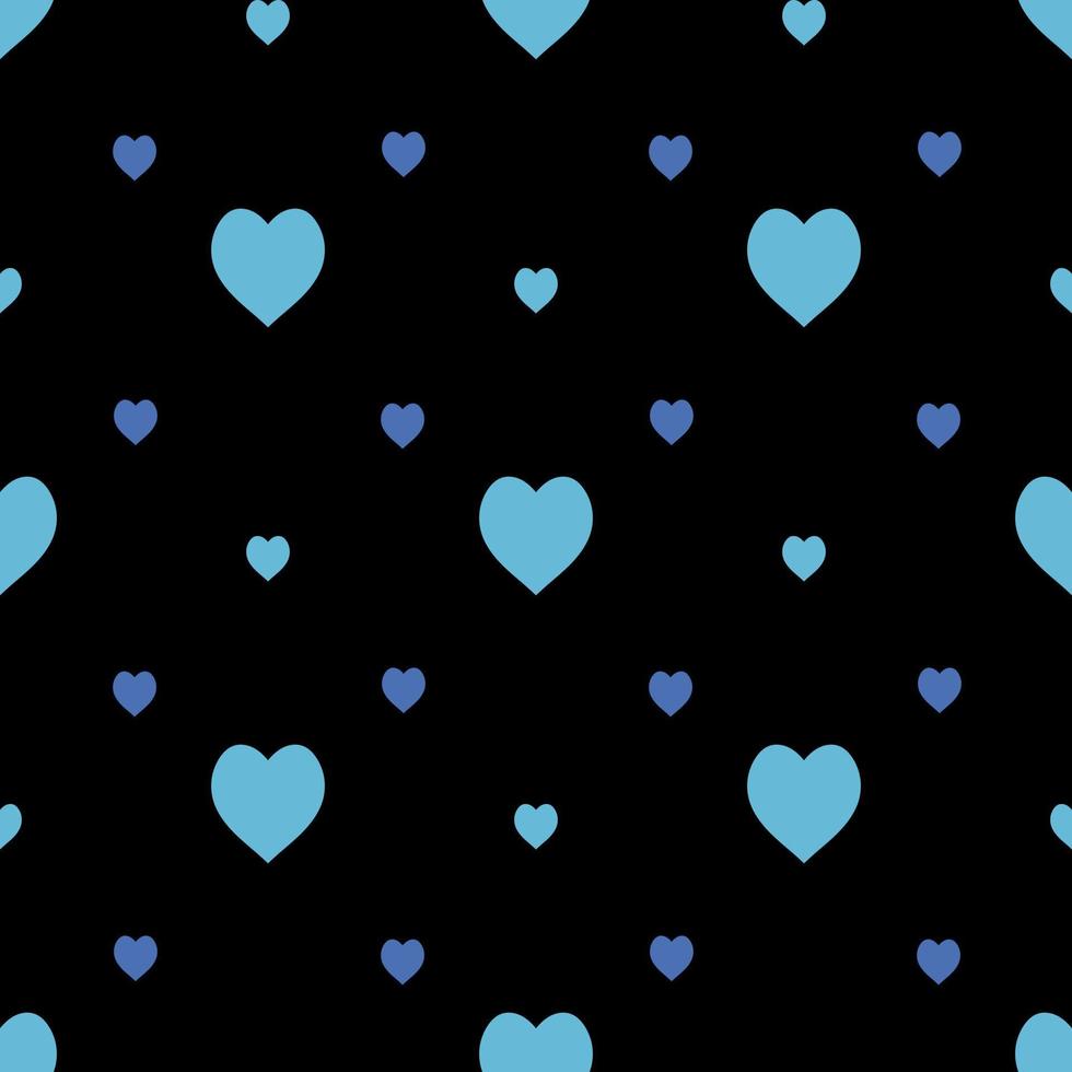 Seamless pattern in stylish light and dark blue hearts on black background for fabric, textile, clothes, tablecloth and other things. Vector image.