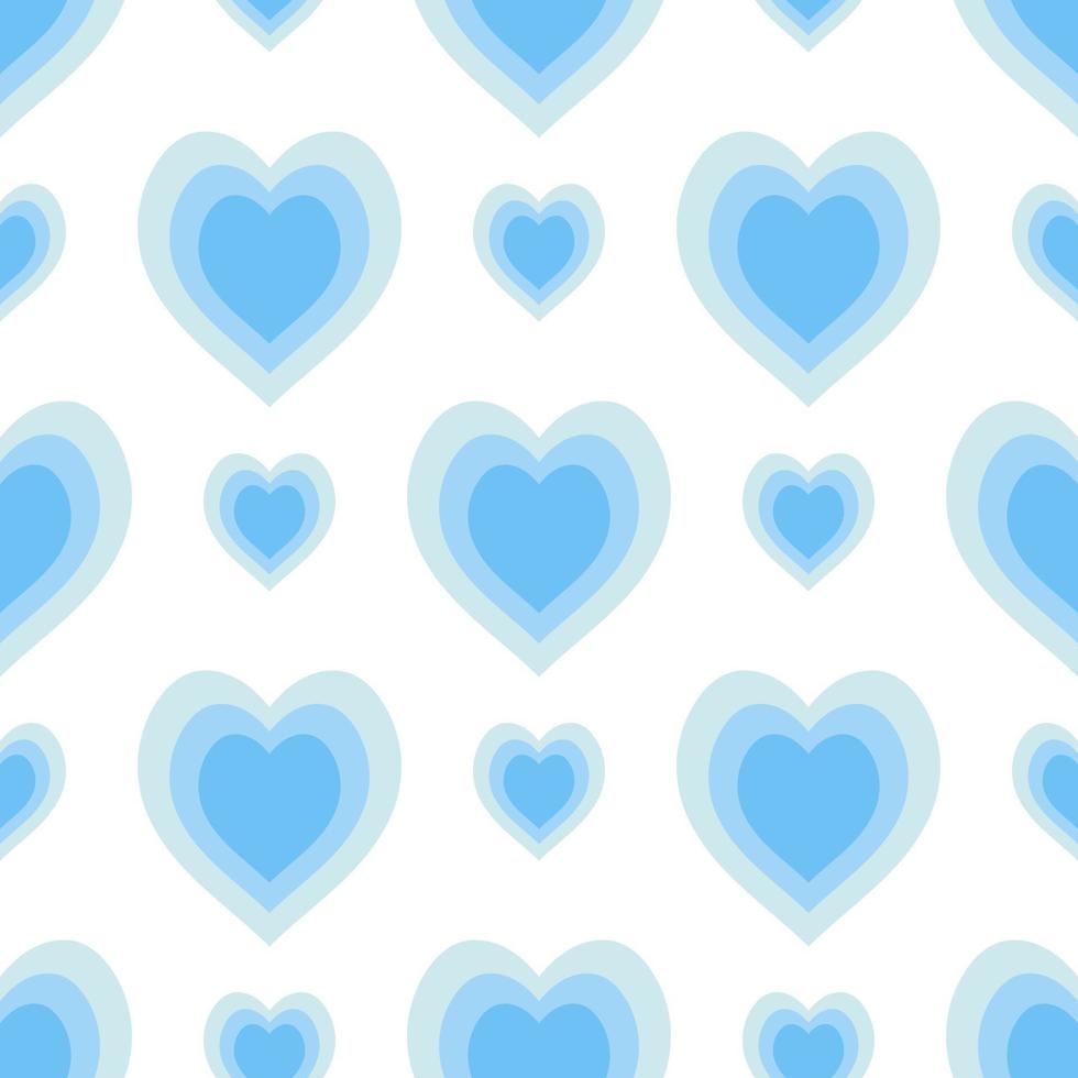 Seamless pattern with cute blue hearts on white background. Vector image.