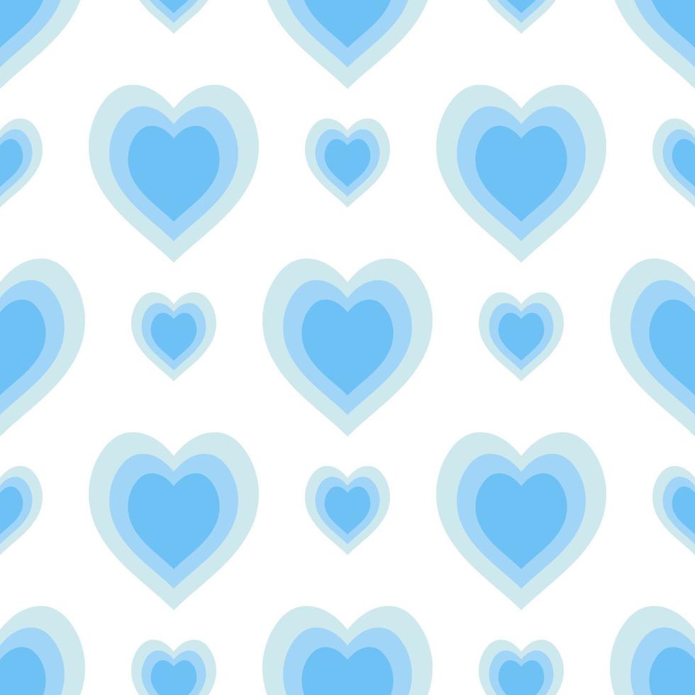 Seamless pattern with cute blue hearts on white background. Vector image.