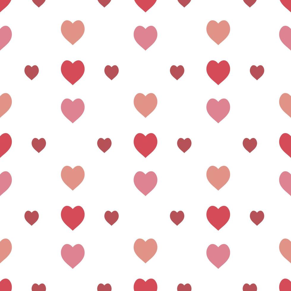 Seamless pattern in stylish red, light orange and pink hearts on white background for fabric, textile, clothes, tablecloth and other things. Vector image.