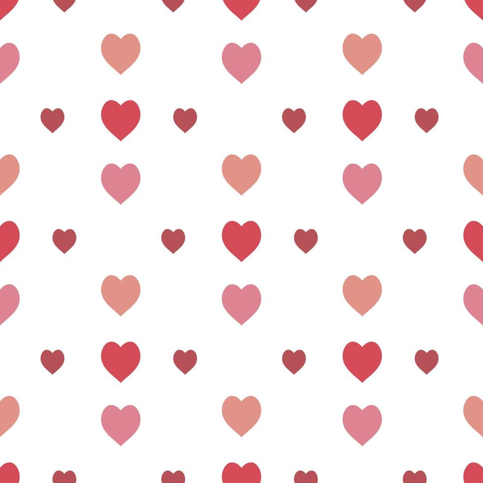 Seamless pattern in stylish red, light orange and pink hearts on white background for fabric, textile, clothes, tablecloth and other things. Vector image.