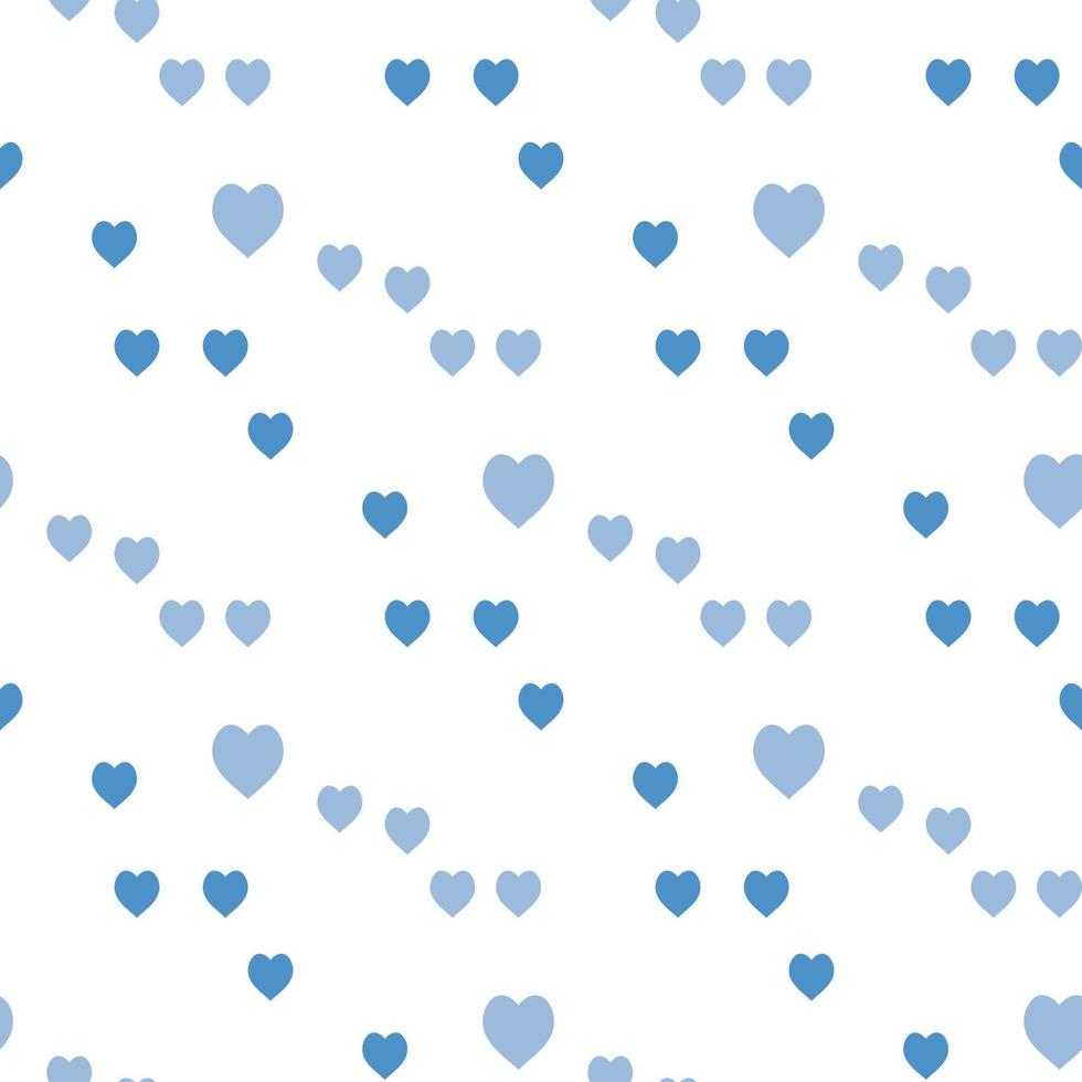 Seamless pattern with great blue hearts on white background for plaid, fabric, textile, clothes, tablecloth and other things. Vector image.