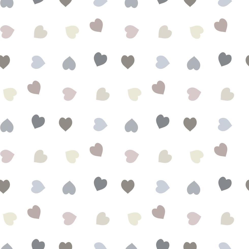 Seamless pattern with cute pastel grey hearts on white background. Vector image.