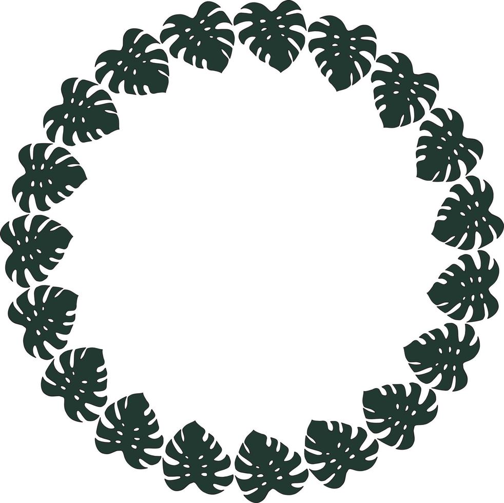 Round frame of vertical dark leaves of monstera on white background. Isolated frame for your design. vector