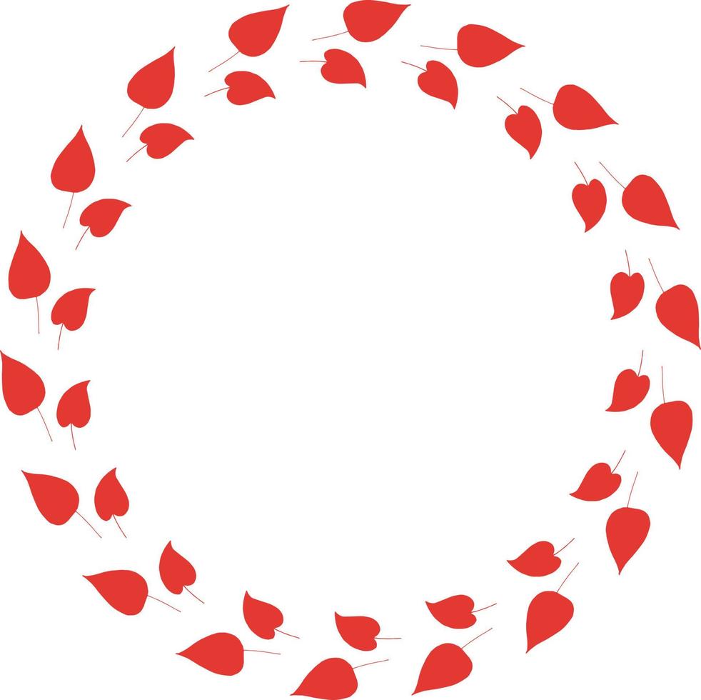 Round frame with horizontal red leaves on white background. Isolated wreath for your design. vector