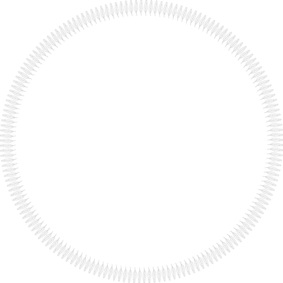 Round frame of black-and white cute vertical leaves. Isolated nature frame on white background for your design. vector