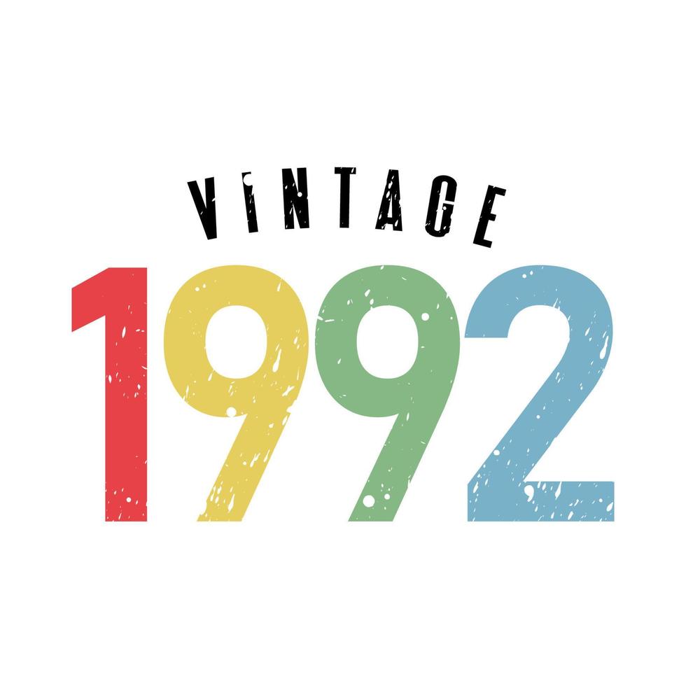 vintage 1992, nacido en 1992 diseño de tipografía de cumpleaños vector
