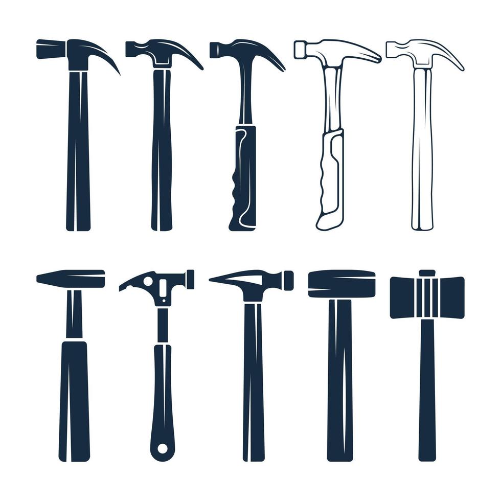 Hammer Vector And Clip Art Collection, Creative Simple Black Color And White Background, Editable file.