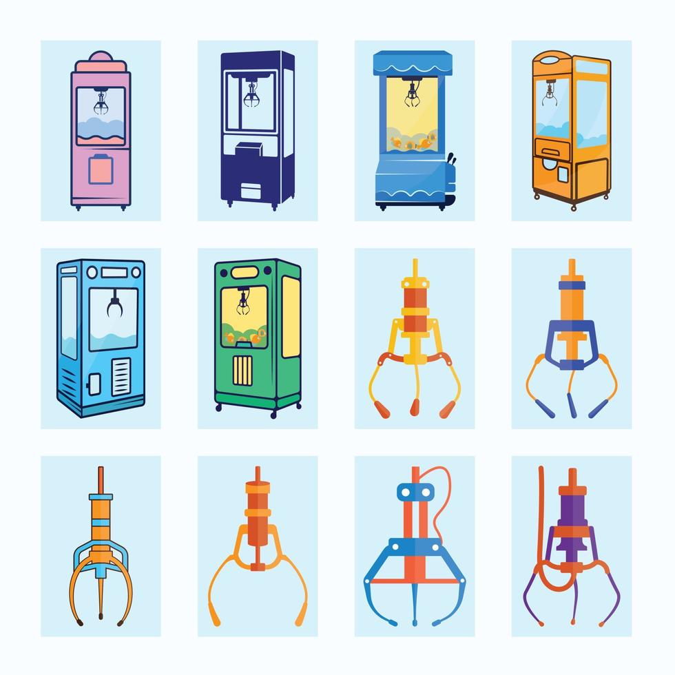 Big Set Of The Crane Claw Machine Illustrations And Clip Art Designs, Premium Concept With White Background, Best Premium Crane Claw Machine Illustrations And Clip Art Free Vector. vector