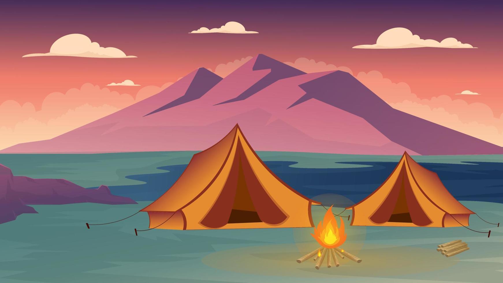 hermoso fondo de ilustración de paisaje de camping vector