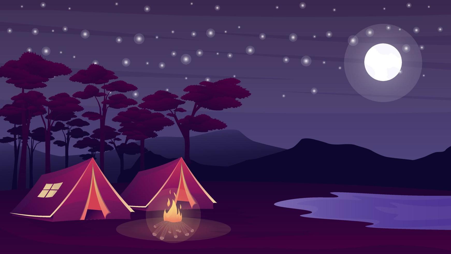 hermoso fondo de ilustración de paisaje de camping vector