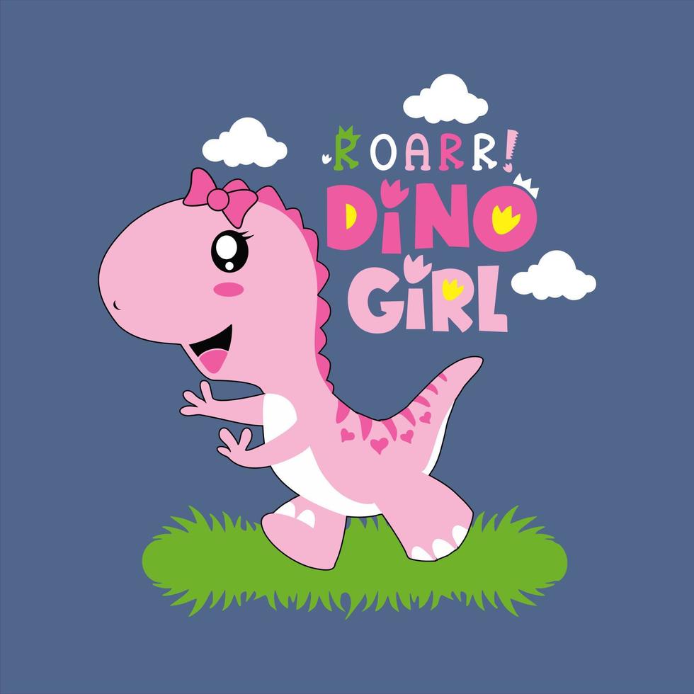 Cute dino girl Roarrr vector