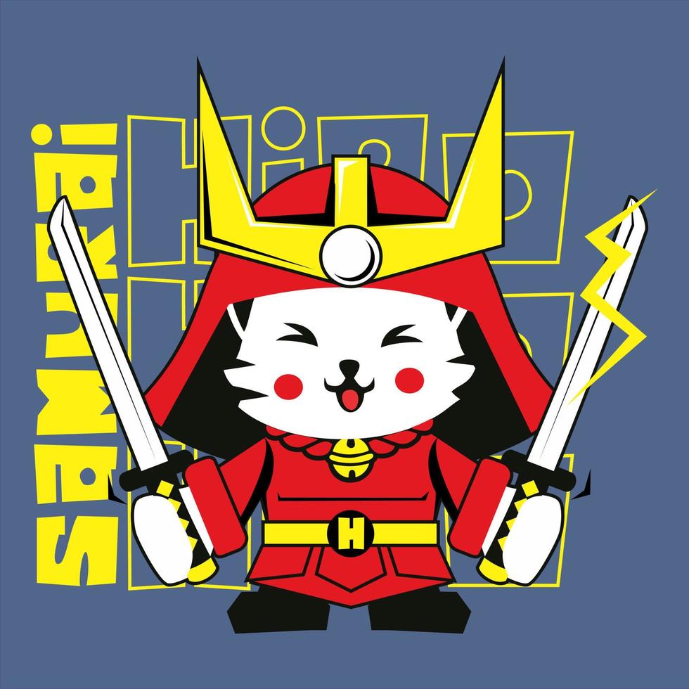 cat samurai costume vector