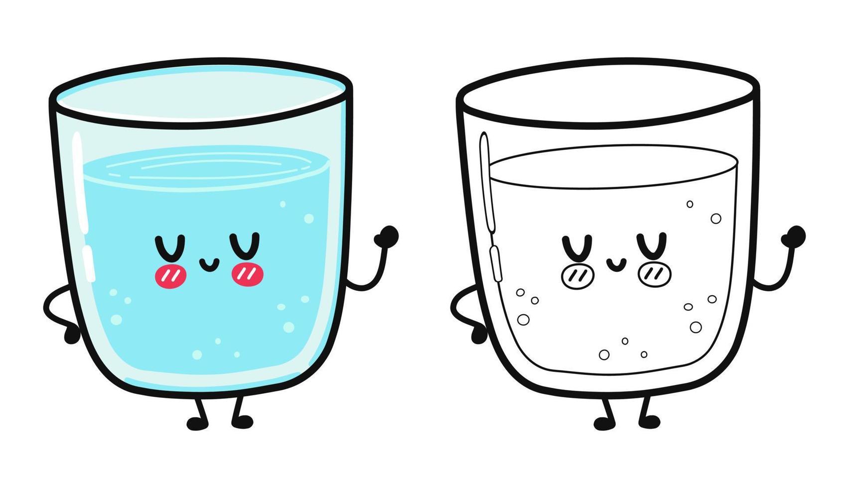 Ilustración de dibujos animados de contorno de personaje de vaso de agua  divertido lindo para libro