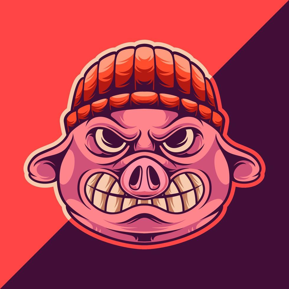 Pig Head With Hat Mascot Logo Template vector