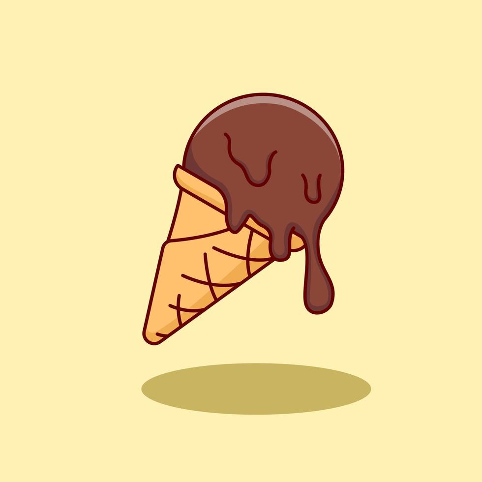 lindo cono de helado de chocolate de dibujos animados. linda caricatura de comida. ilustración vectorial vector