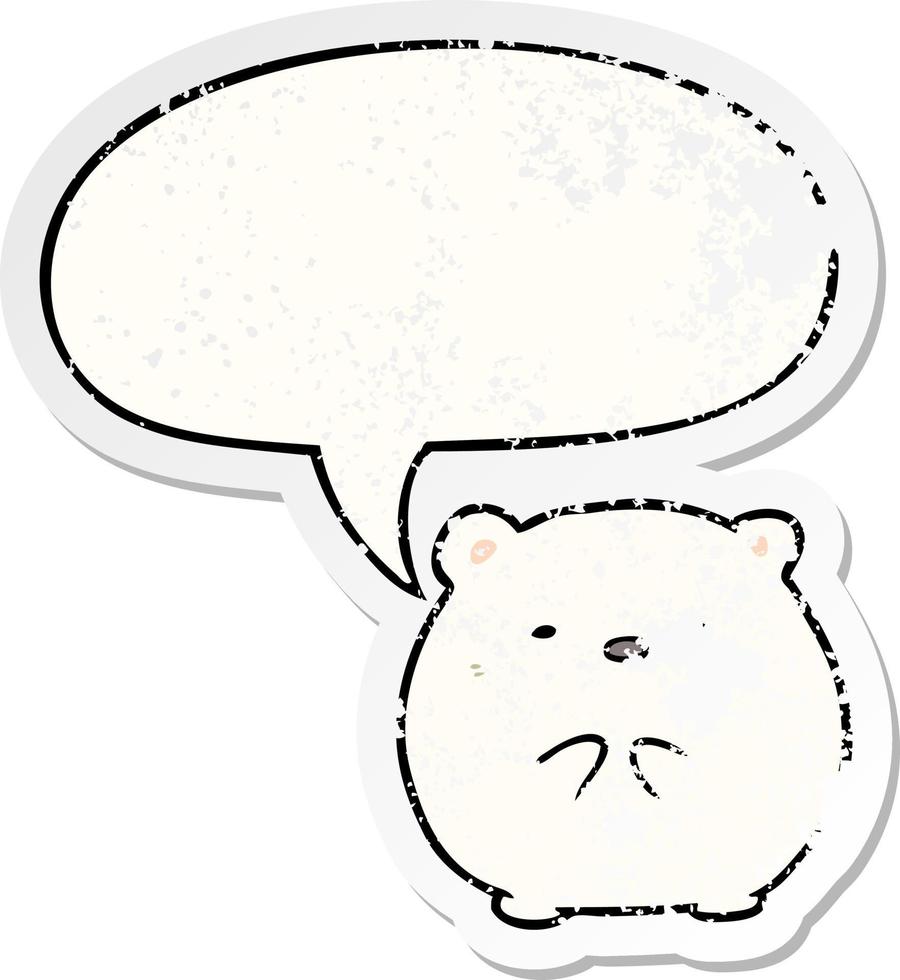 cute cartoon polar bear and speech bubble distressed sticker vector