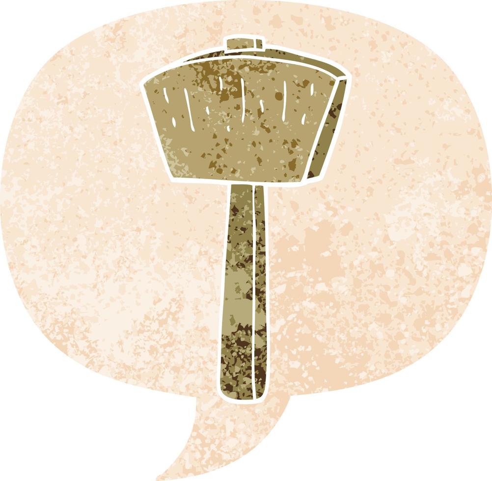 cartoon mallet and speech bubble in retro textured style vector